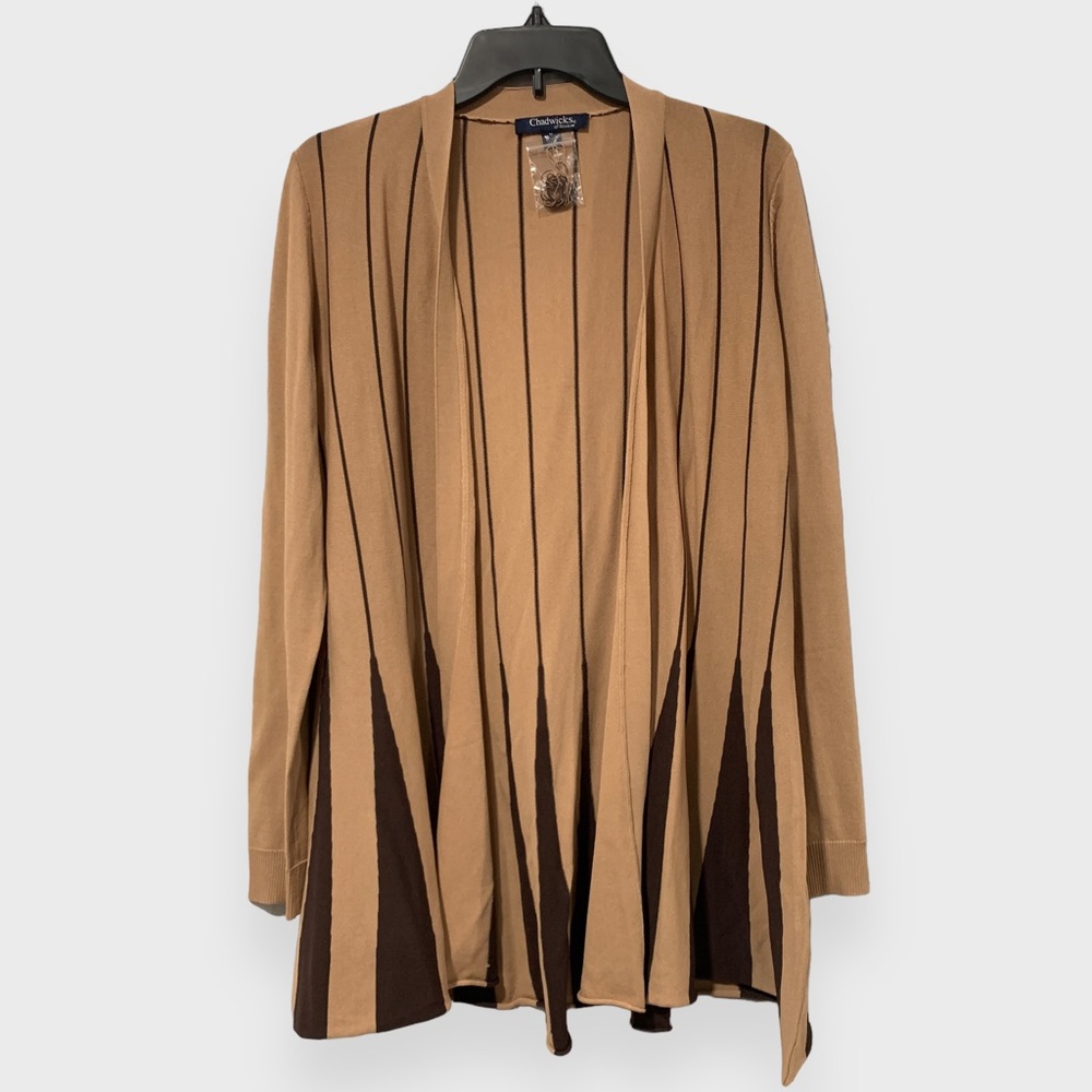Chadwicks Tan and Dark Brown Striped Open Front Cardigan